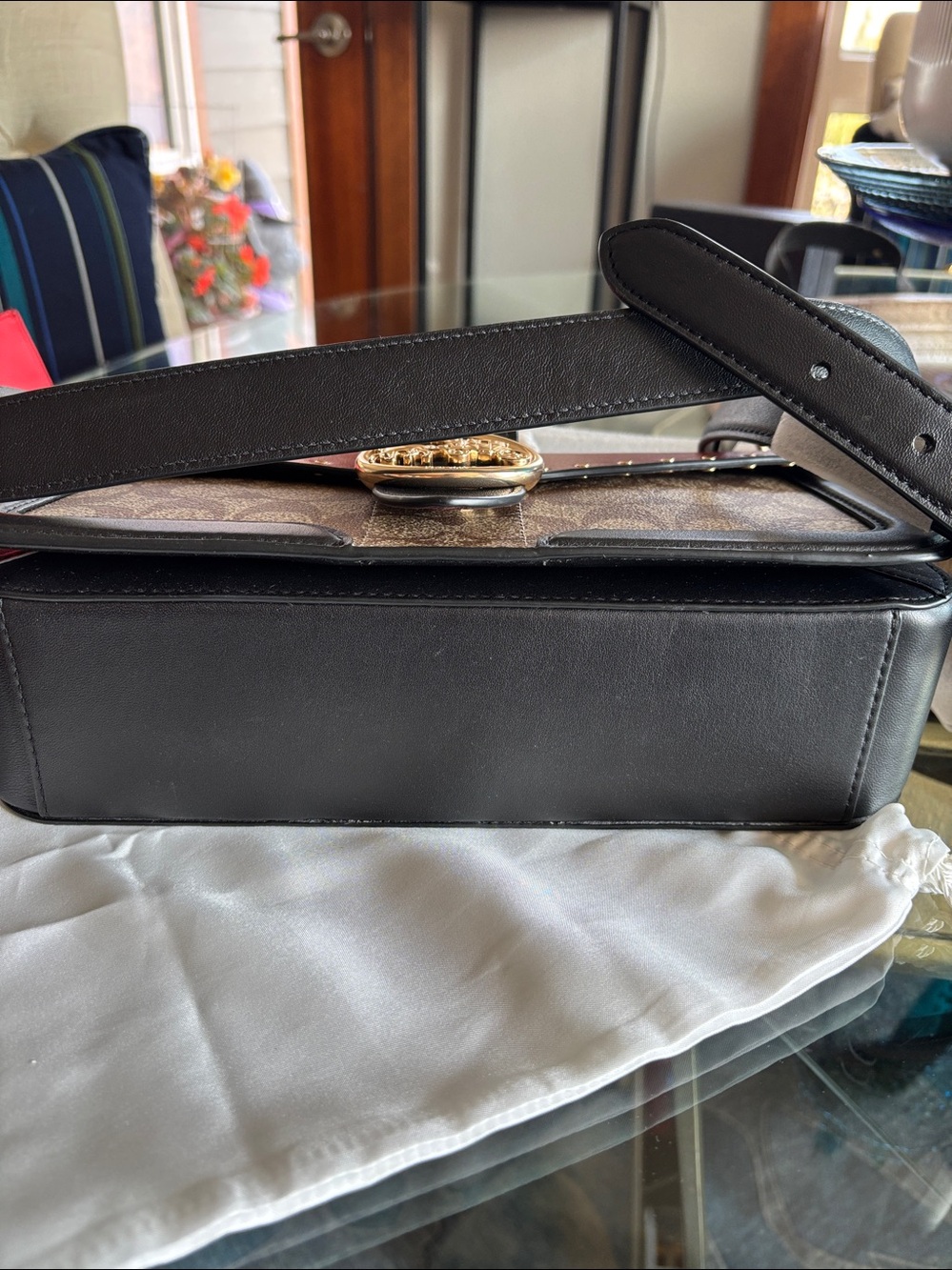 Coach Signature Shoulder Bag with Terracotta and Black Leather Accents - Picture 9 of 12